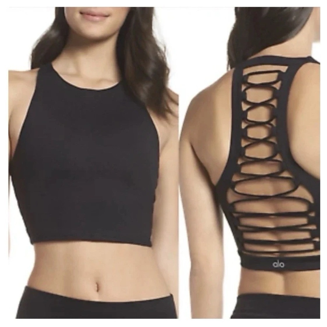 Alo Yoga Movement Sports Bra Crop Top Lace Up Corset Black Athletic Small